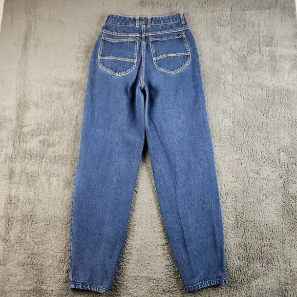 VTG 80s Jordache Women's *Size 2/3 Blue Denim Pleated High Waist Paper Bag Jeans - Picture 2 of 10